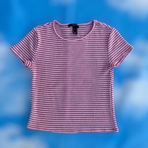 Forever 21 Berries n’ Cream Striped Short Sleeve Rib Top